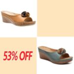 Last Day 50% OFF - Womens Comfy Leather Solid Flower Strap Wedge Sandals