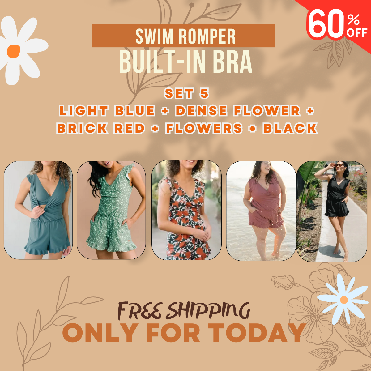 Last Day Sale OFF 60% - Swim Romper Built-in Bra