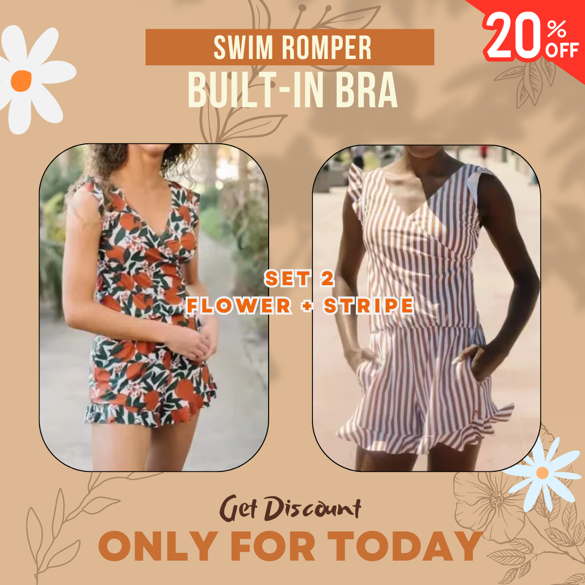 Last Day Sale OFF 60% - Swim Romper Built-in Bra