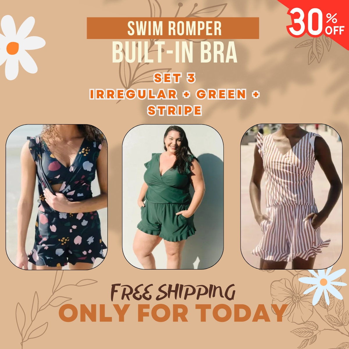 Last Day Sale OFF 60% - Swim Romper Built-in Bra