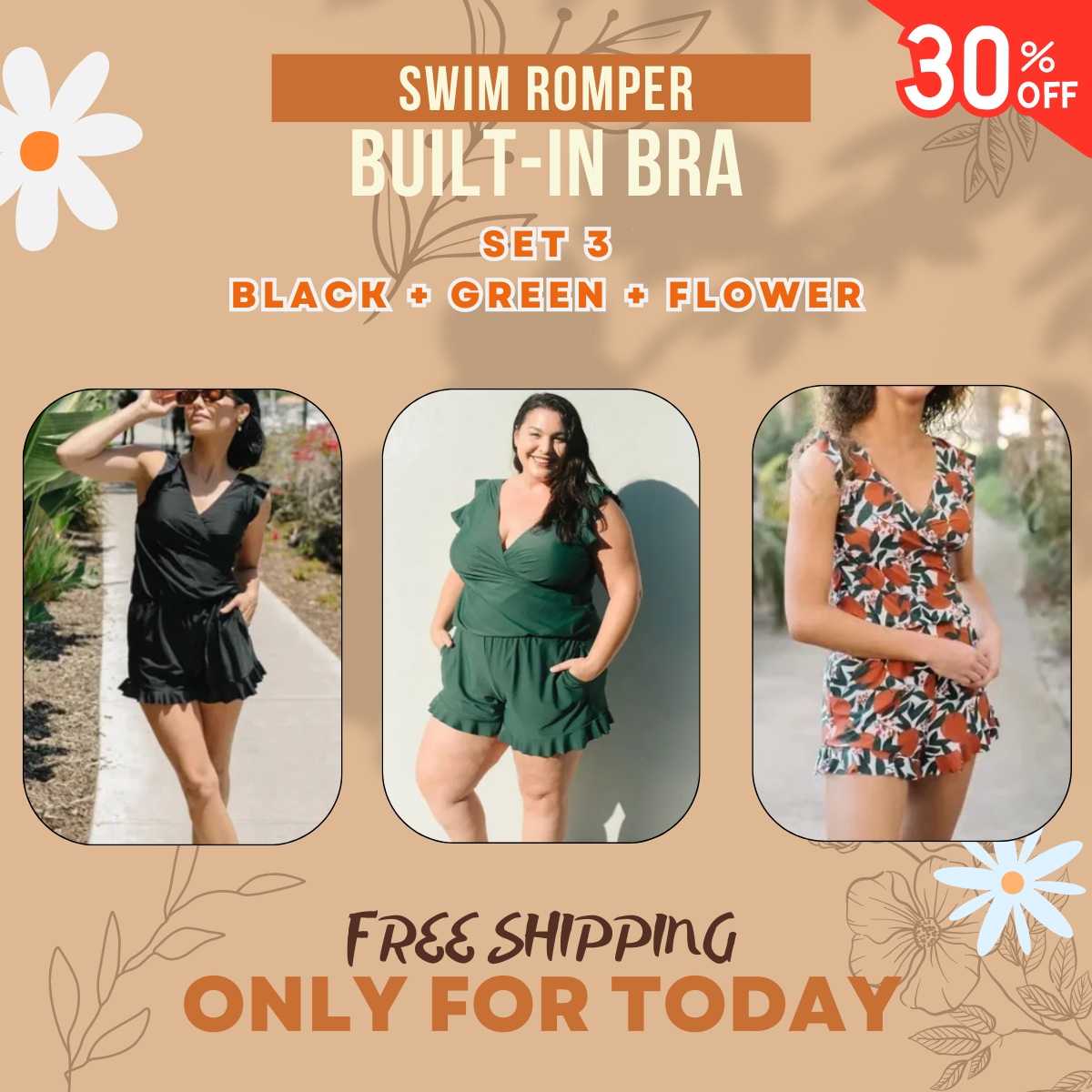 Last Day Sale OFF 60% - Swim Romper Built-in Bra