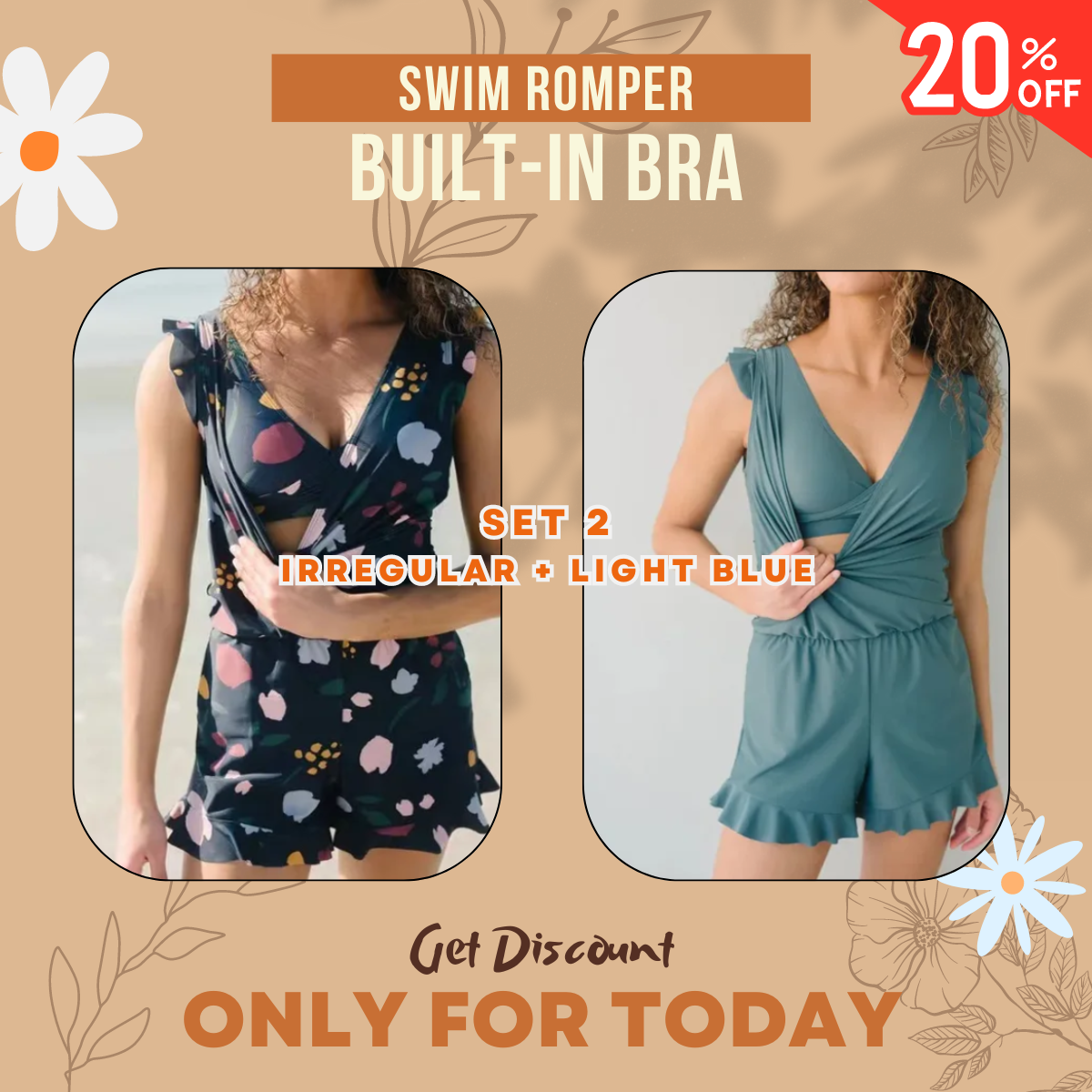 Last Day Sale OFF 60% - Swim Romper Built-in Bra