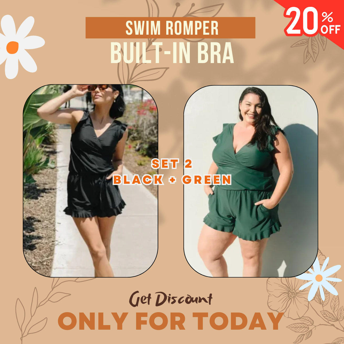 Last Day Sale OFF 60% - Swim Romper Built-in Bra