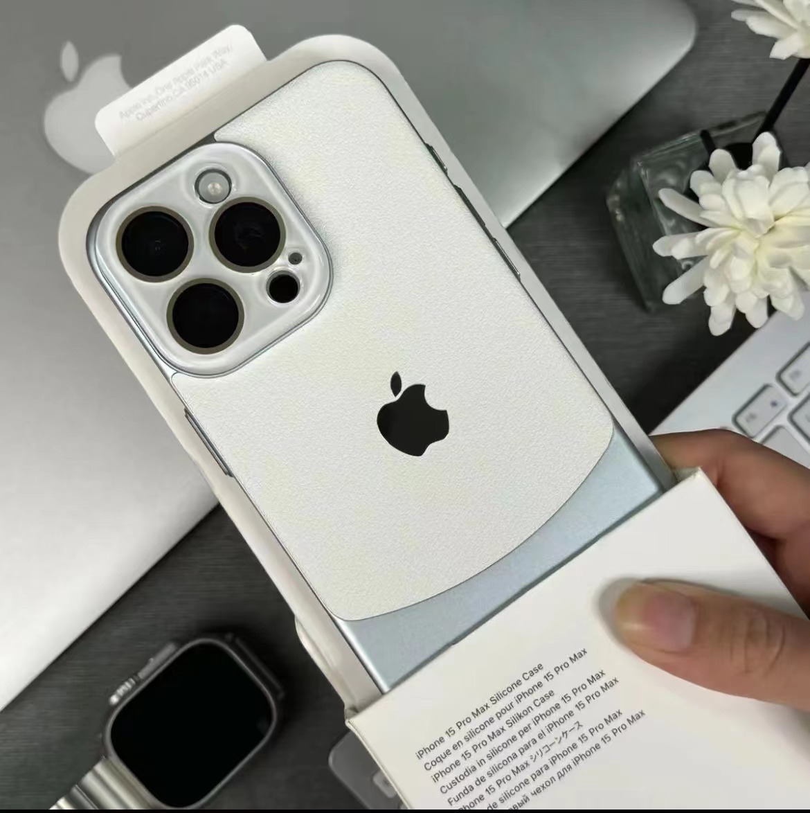 Two-tone leather acrylic lens protective case for iPhone