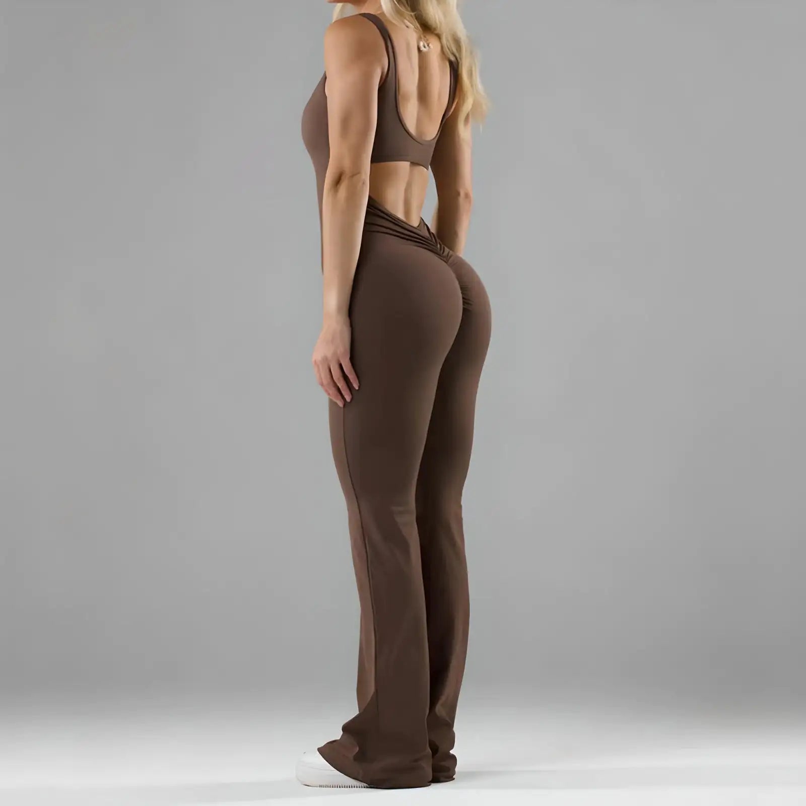 V Shape Scrunch Flared Jumpsuit