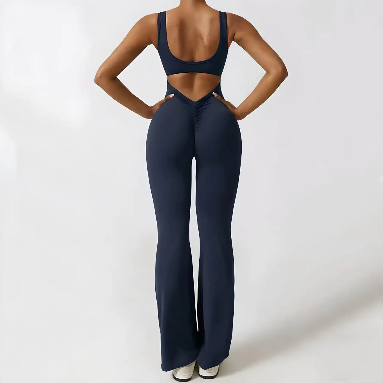 V Shape Scrunch Flared Jumpsuit