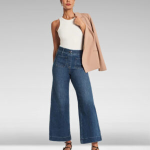 Cropped Wide-Leg Patch Pocket Jeans