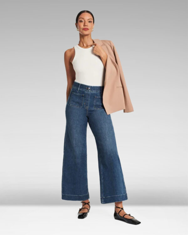 Cropped Wide-Leg Patch Pocket Jeans