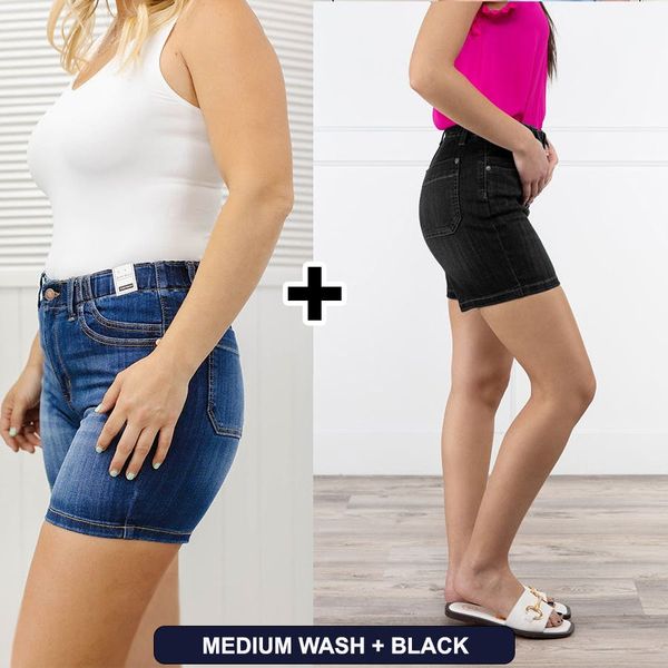 High Waist Elastic Waist Mid Length Shorts