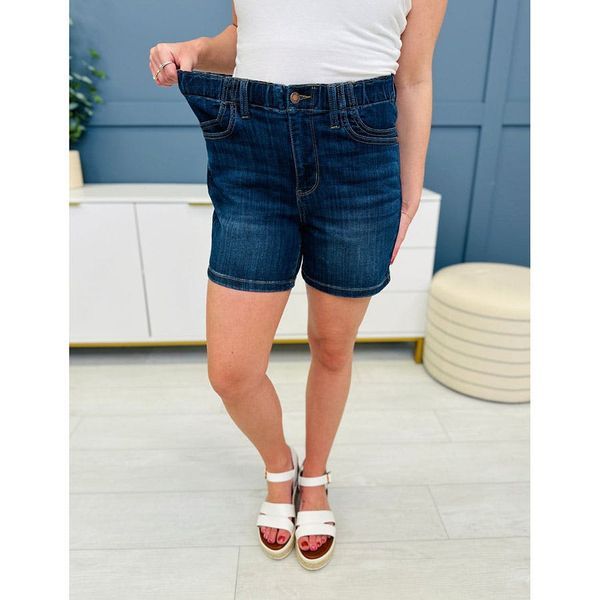 High Waist Elastic Waist Mid Length Shorts