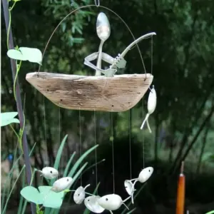 Last day 80% off – Handmade Fisherman Man Spoon Fish Sculpture Wind Chime