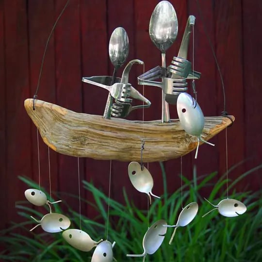 Last day 80% off - Handmade Fisherman Man Spoon Fish Sculpture Wind Chime