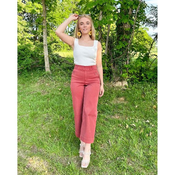 LAST DAY SALE 50% OFF - Tummy Control Twill Cropped Wide Leg Pant