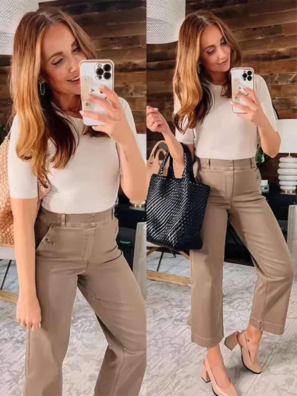 LAST DAY SALE 50% OFF - Tummy Control Twill Cropped Wide Leg Pant