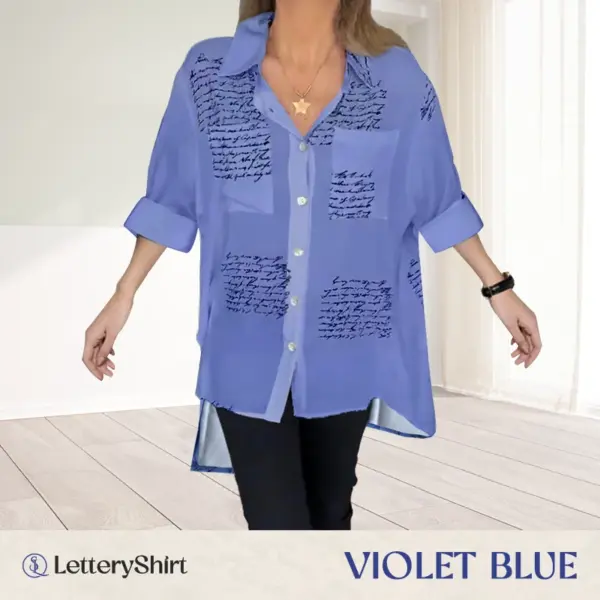 LetteryShirt - Letter Print Gauze Button Shirt