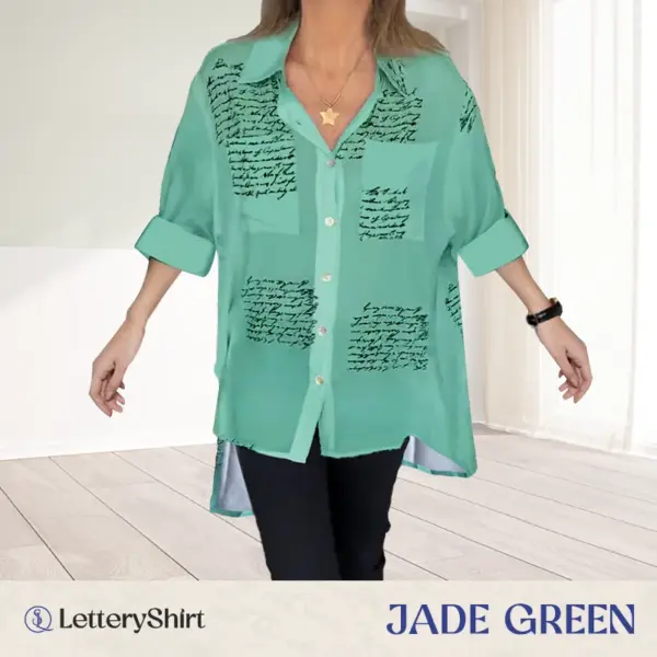 LetteryShirt - Letter Print Gauze Button Shirt