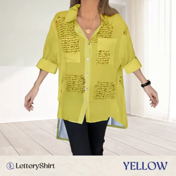 LetteryShirt - Letter Print Gauze Button Shirt