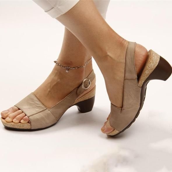 Yiffany Women’s Elegant Low Chunky Heel Comfy Sandals