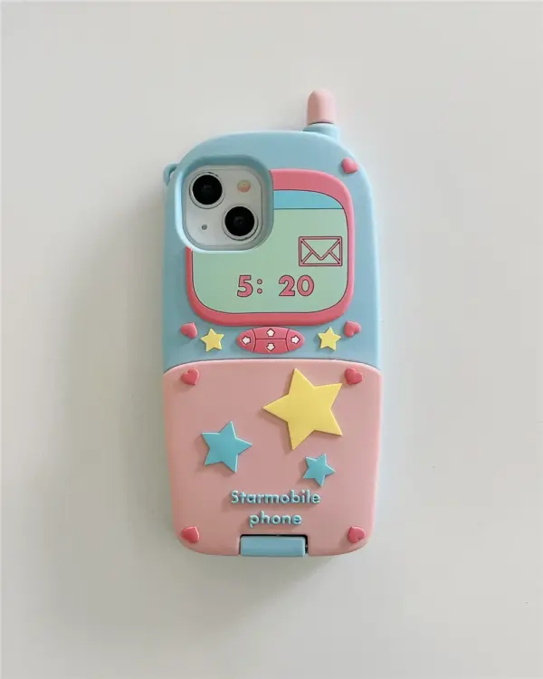 Limited 3D Retro Vintage Stars 520 Calling Keyboard Flip Phone Cover Mini Mirror Silicone Case