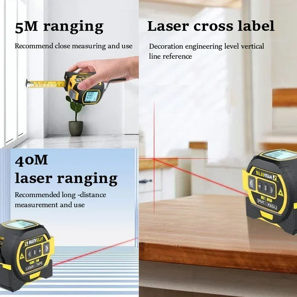 (Early July 4th Sale While Supplies Last NOW-50% OFF) Powerful 3-In-1 Laser Tape Measure Laser Rangefinder Flashlight Laser Level 