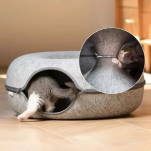 Versatile Donut Cat Bed & Tunnel – Dual-Use Interactive Play Toy for Cats, Rabbits, and Ferrets – Indoor Kitten Training and Entertainment Accessory