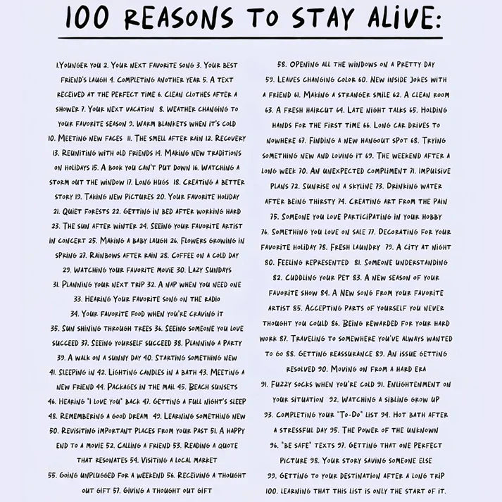 100 Reasons To Stay Alive Hoodie (Keep Going)