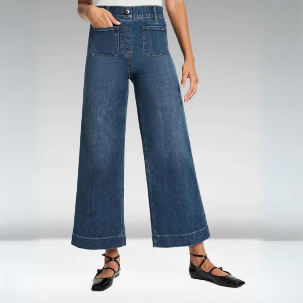 Cropped Wide-Leg Patch Pocket Jeans