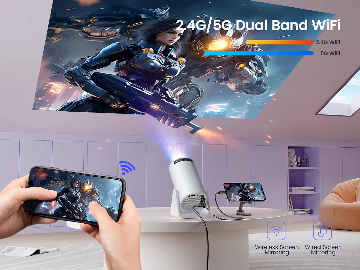 4K Smart Projector + FREE Game Stick & Projector Screen