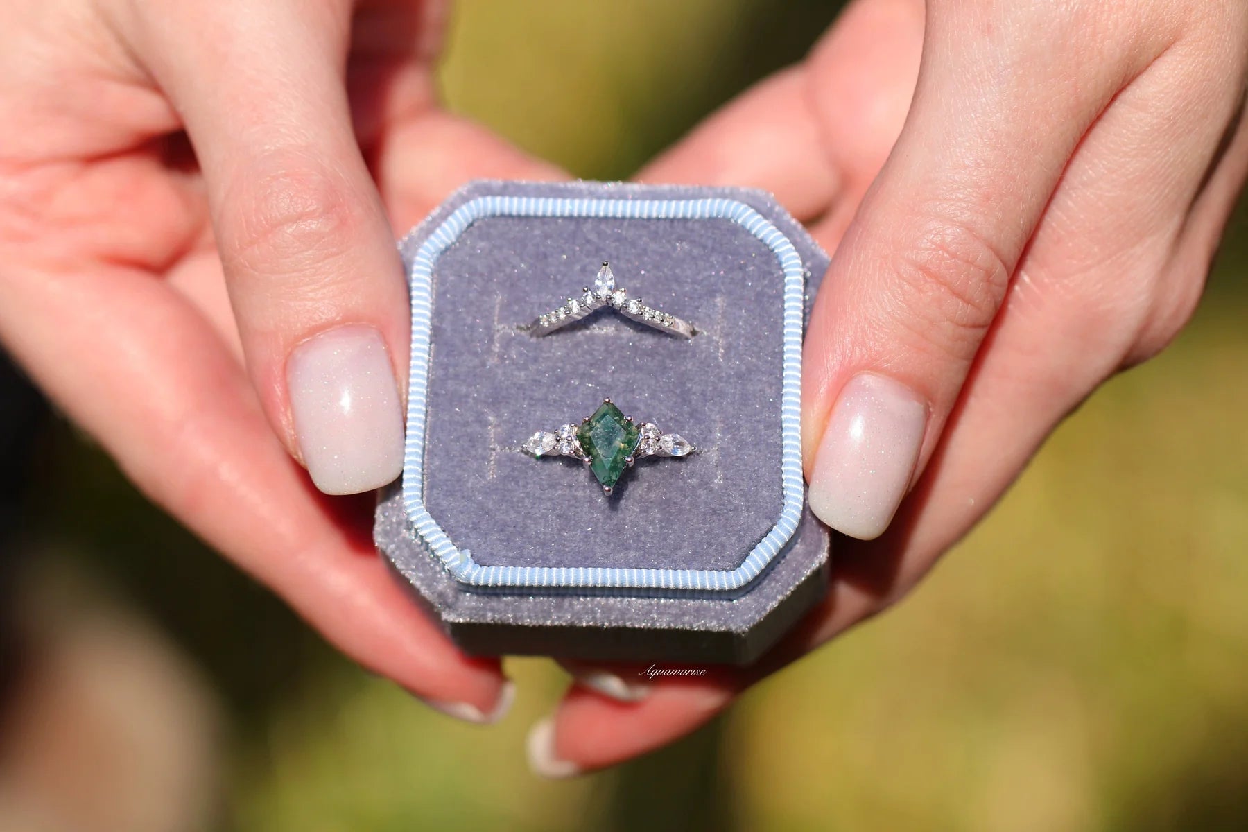 GREEN MOSS AGATE RING- STERLING SILVER