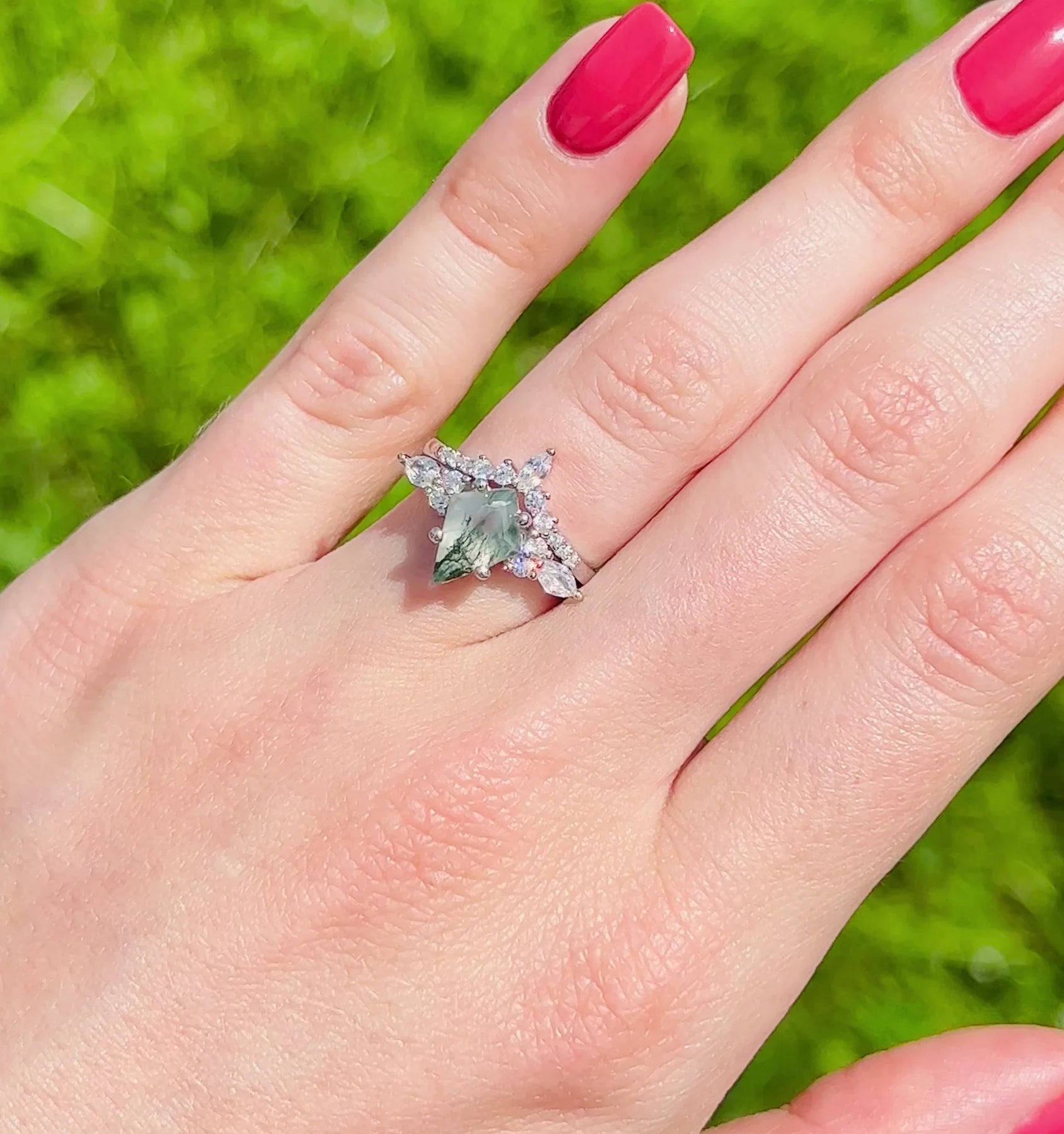 GREEN MOSS AGATE RING- STERLING SILVER