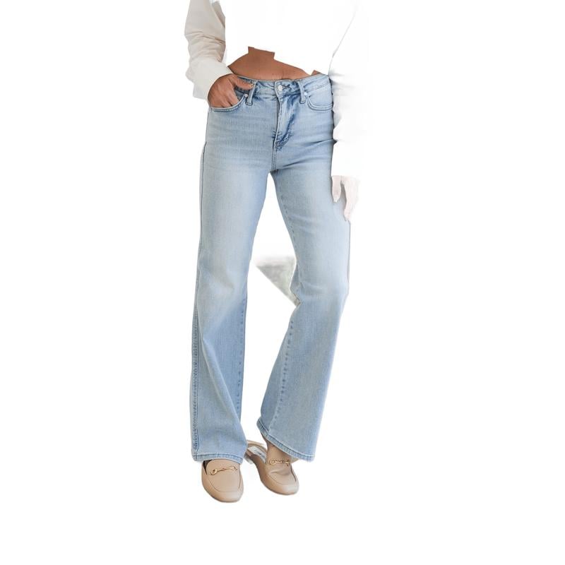 High Rise Vintage Wash Tummy Control Top Straight Leg Jeans