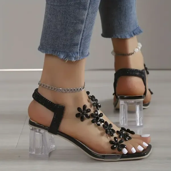 Last Day 49% OFF - Women's Flower Rhinestone Block Heel Sandals