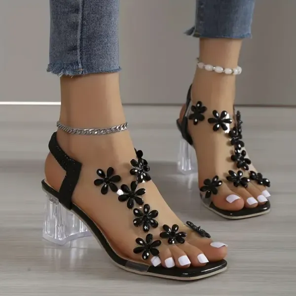 Last Day 49% OFF - Women's Flower Rhinestone Block Heel Sandals