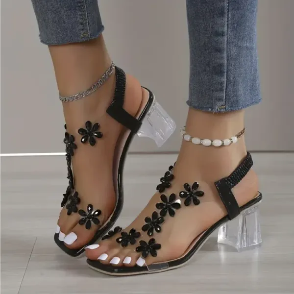 Last Day 49% OFF - Women's Flower Rhinestone Block Heel Sandals