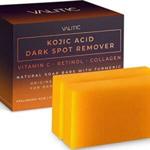 VALITIC Kojic Acid Dark Spot Remover Soap Bars with Vitamin C, Retinol, Collagen, Turmeric - Original Japanese Complex Infused with Hyaluronic Acid, Vitamin E, Shea Butter, Castile Olive Oil (2 Pack)