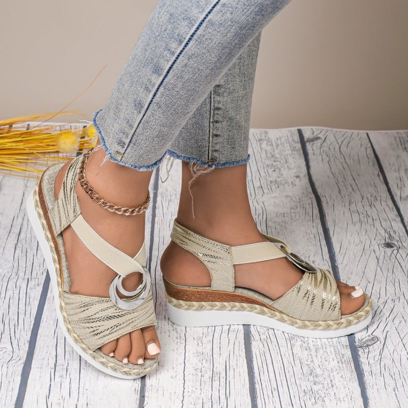 Women’s Fashion Open-toe Wedge Sandals with Elastic Strap