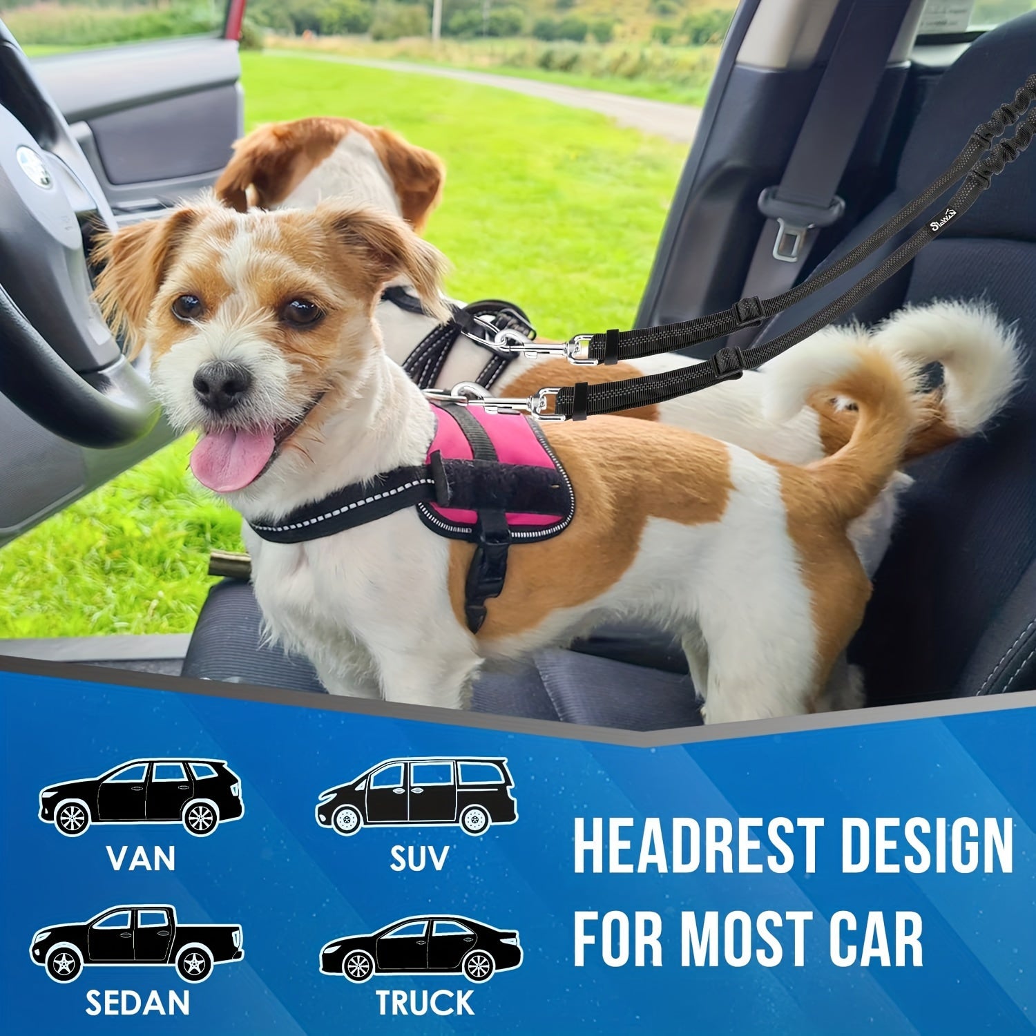 Adjustable Dog Car Safety Seat Belt & Leash