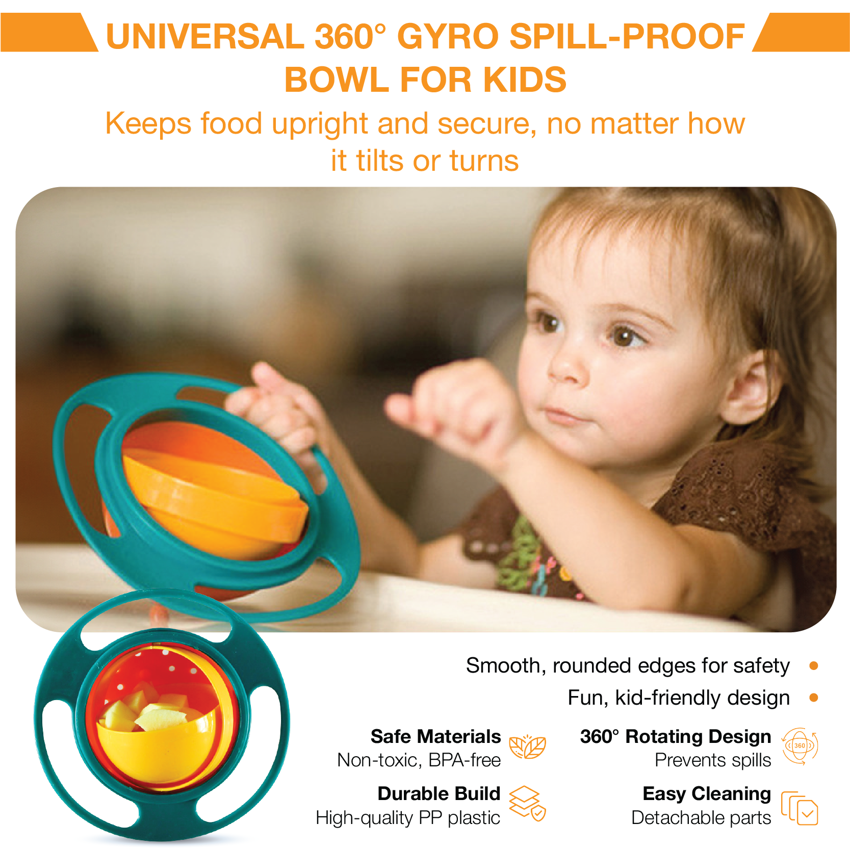 GyroTots 360 Spill-Proof Snack Bowl | Anti-Spill Rotating Design for Toddlers