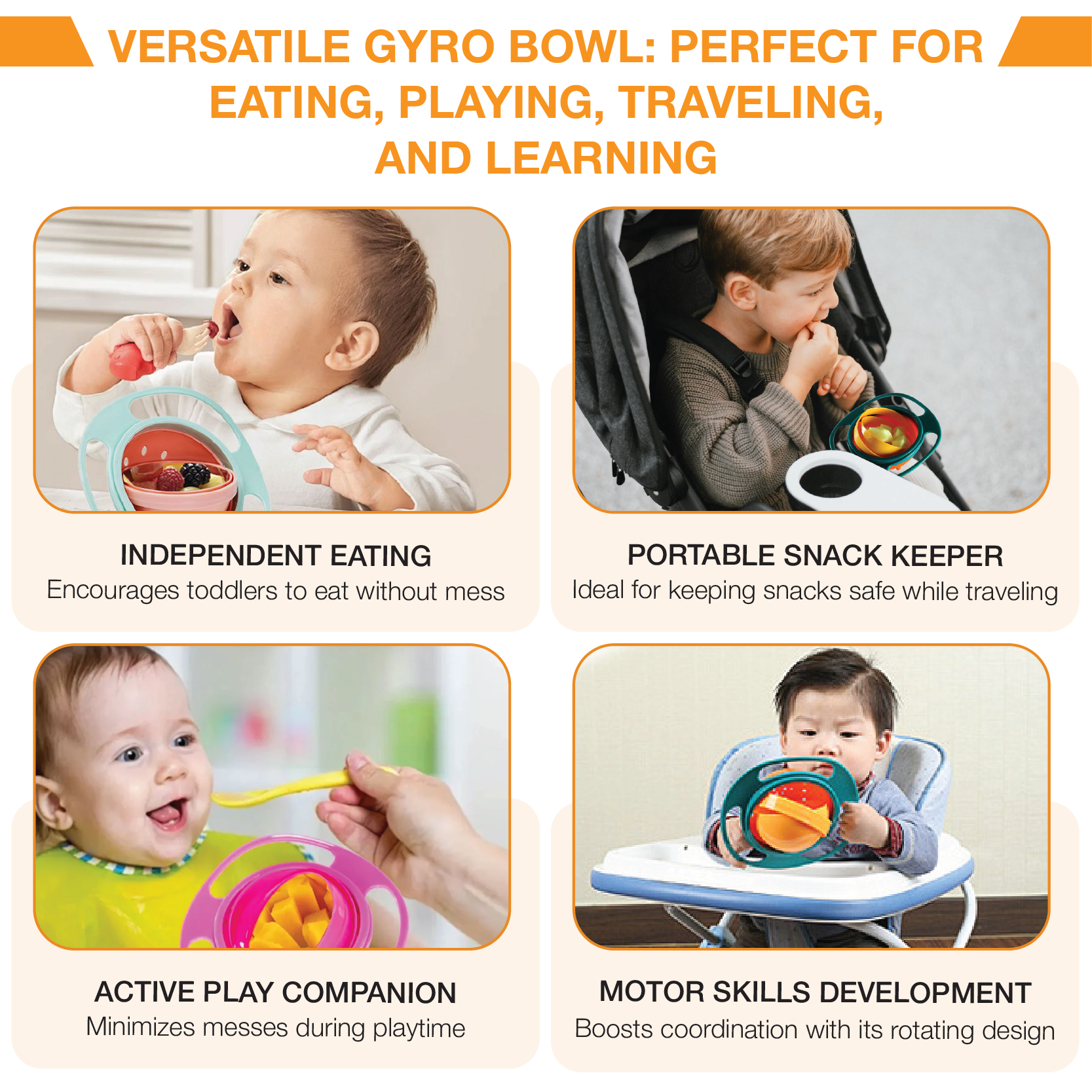 GyroTots 360 Spill-Proof Snack Bowl | Anti-Spill Rotating Design for Toddlers