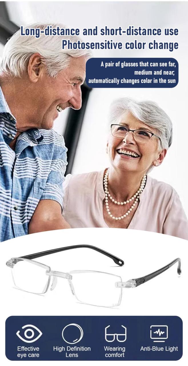 Color-changing anti-blue light presbyopia glasses