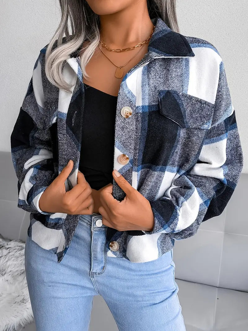 Cropped Plaid Flannel Jacket