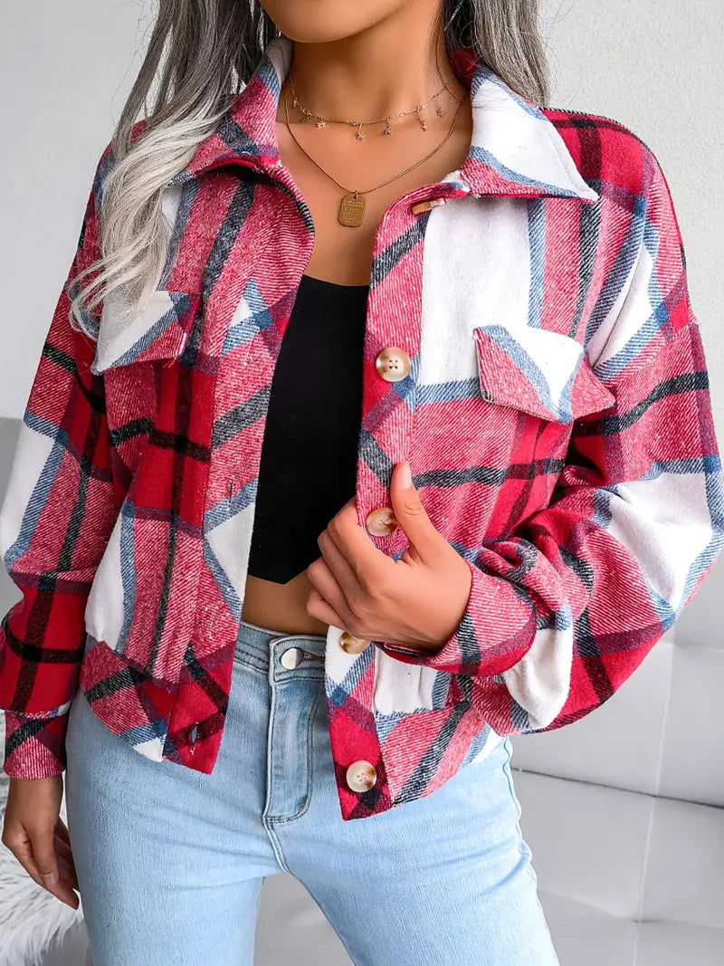 Cropped Plaid Flannel Jacket