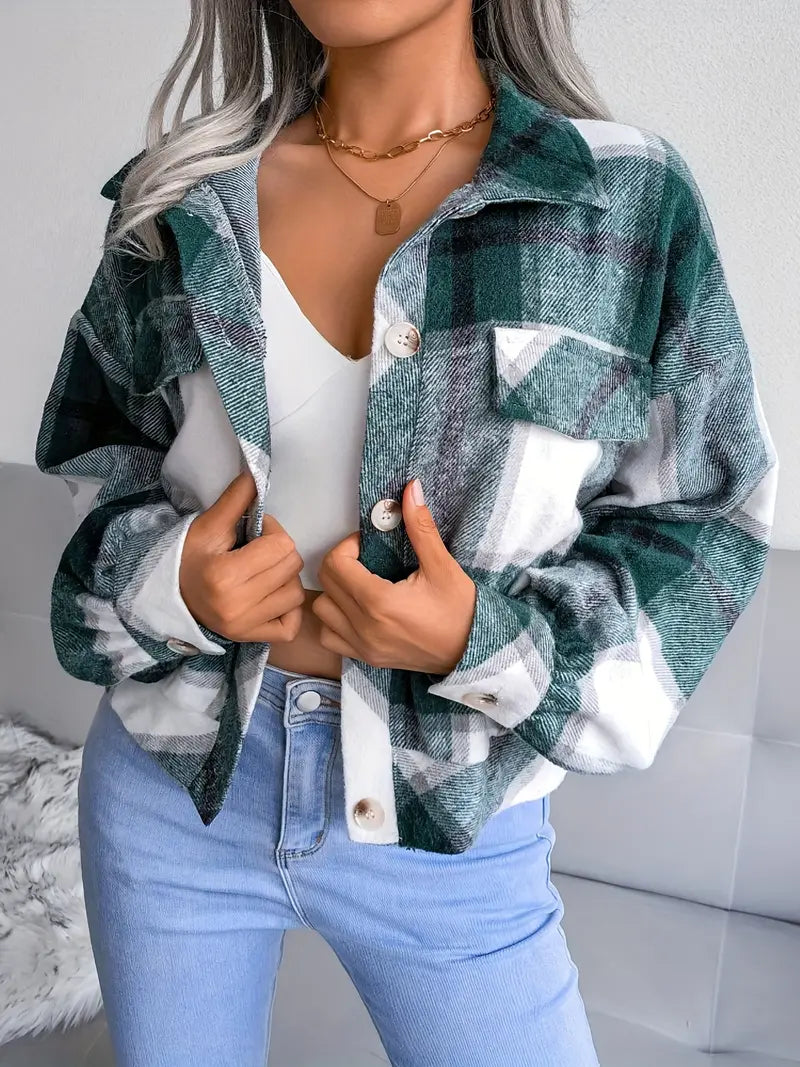 Cropped Plaid Flannel Jacket