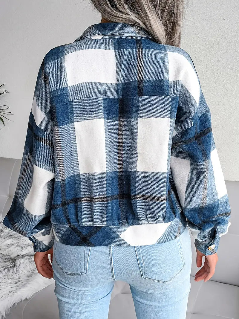 Cropped Plaid Flannel Jacket