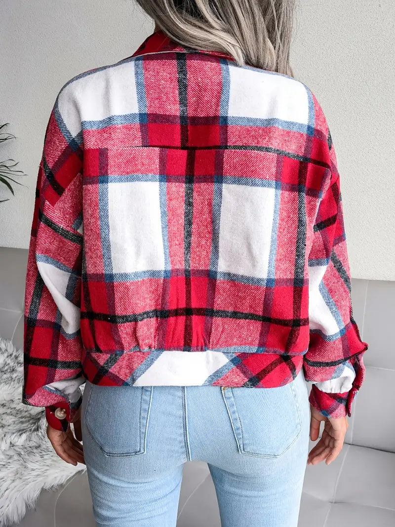 Cropped Plaid Flannel Jacket