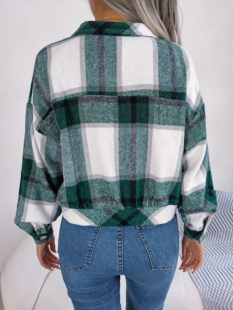 Cropped Plaid Flannel Jacket