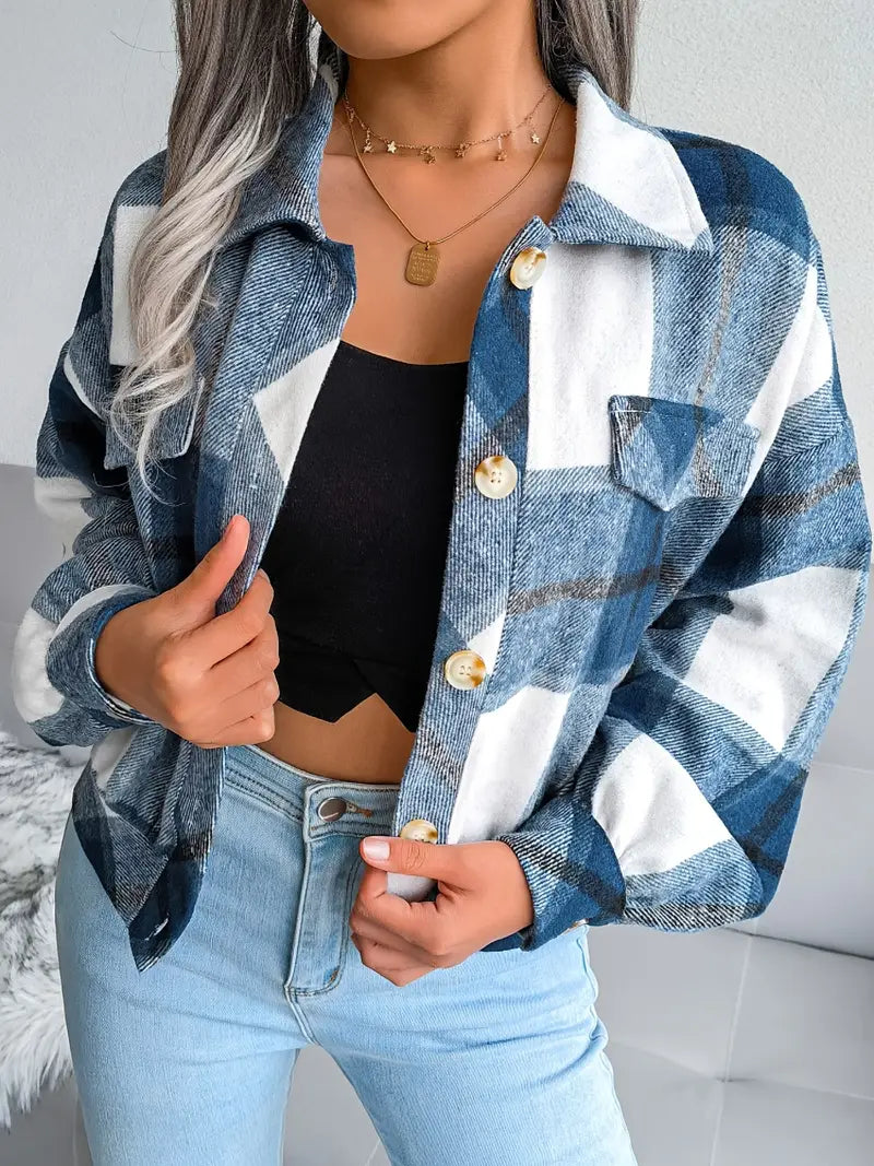 Cropped Plaid Flannel Jacket