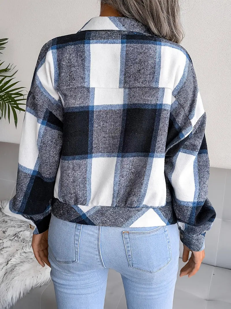 Cropped Plaid Flannel Jacket