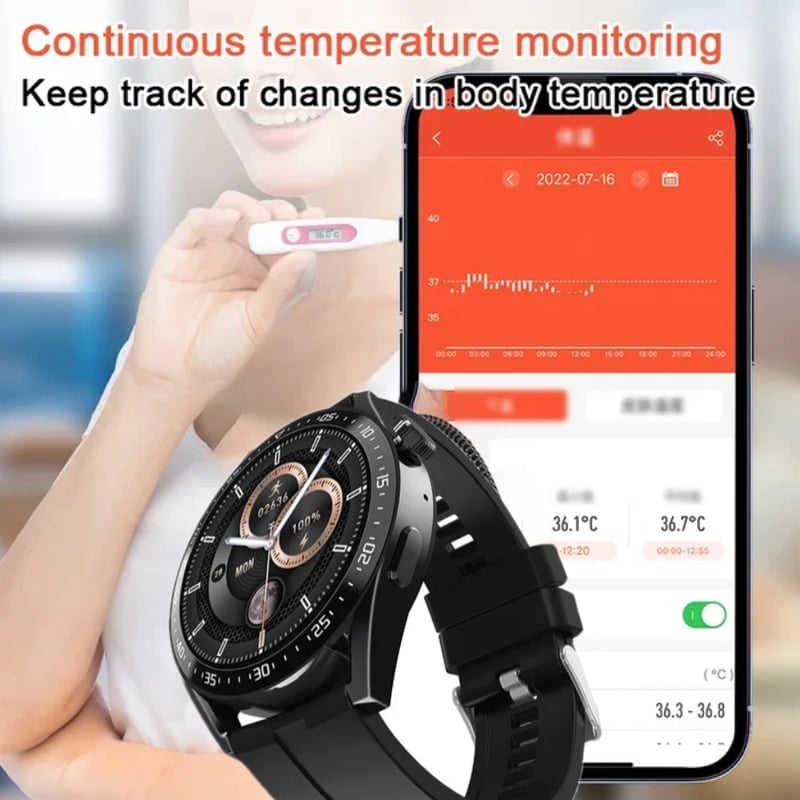 HVAWEI Painless Blood Glucose ALL DAY Monitoring Smart Bluetooth Watch