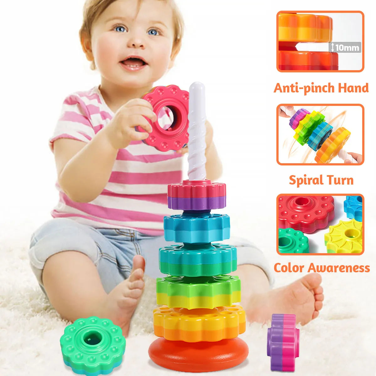 KiddoTower - Montessori Rotating Rainbow Tower